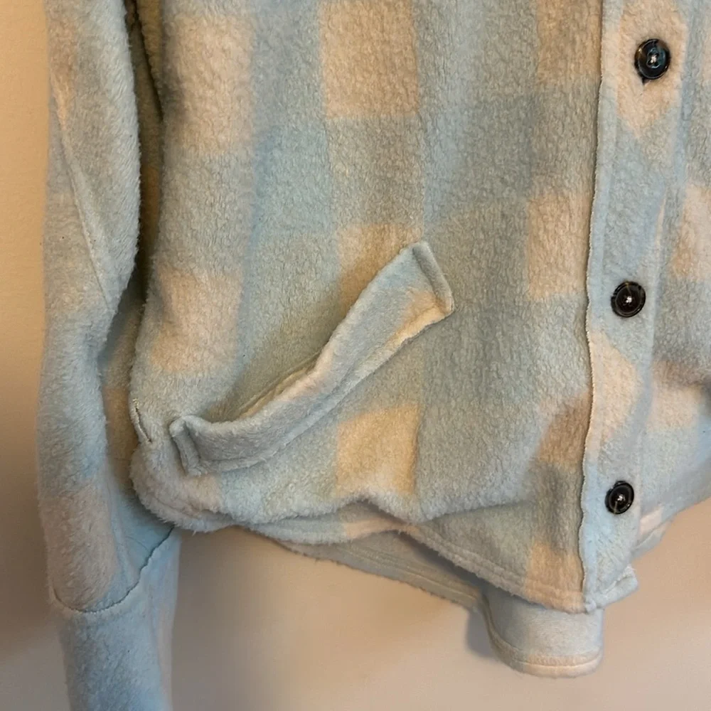 Free People Into the Wild Jacket Plaid Print Blue Cloud Sz M - Picture 3 of 5